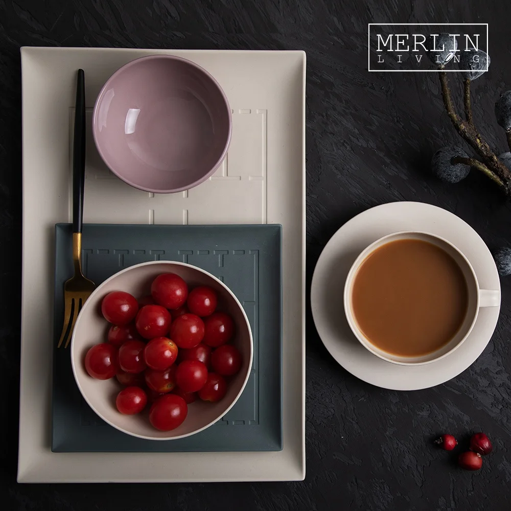 Merlin Living Handmade Color Clay Plates Sets Ceramic Dinnerware Sets Luxury Tableware Sets Table Decor for Porcelain Bowls