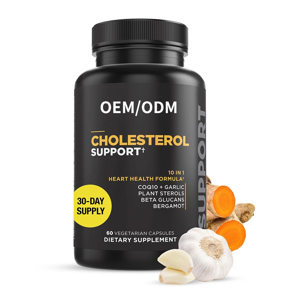Private Label Cholesterol Support capsules supplement for heart Health with CoQ10 herbal and vitamin E vegan