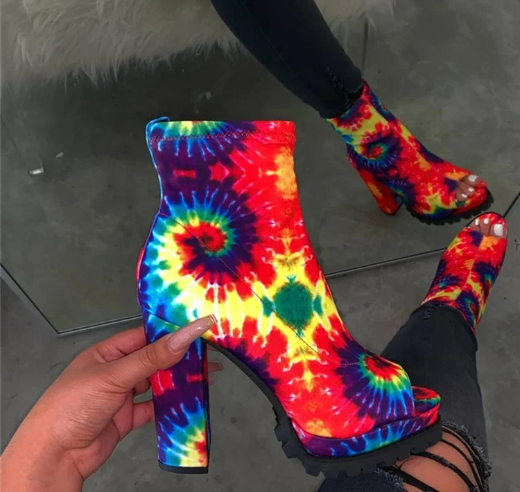 
High Quality Fashion Women Patent Leather Peep Ladies Toe Chunky Block High Heel Platform Ankle Boots 