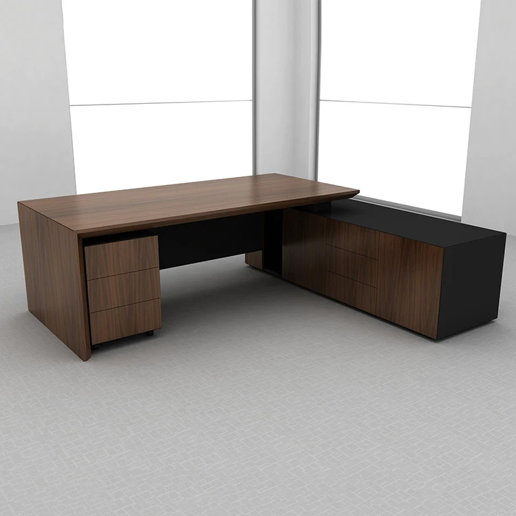 L Shaped Desk Set With Hutch Executive CEO Manager Desk Modern Office Boss Desk