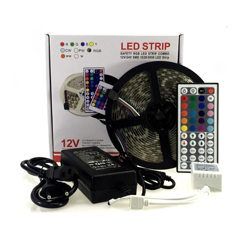  Комплект светодиодных лент RGB 5050 SMD 5 м 300 светодиодов гибкая светодиодная лампа + 44 клавиши ИК-пульт дистанционного управления комплект адаптера питания 12 В 3