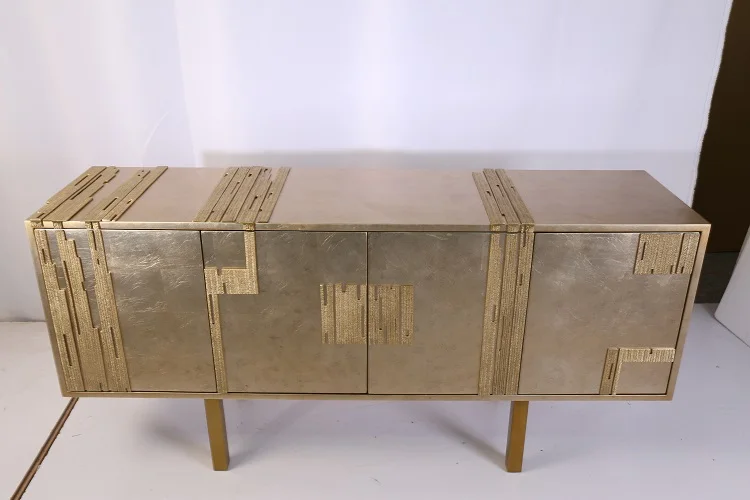 Modern Luxury Solid Wood Side Cabinet Home Hotel Zirconium Phnom Penh Stainless Steel Living Room Hall Elegant Home Furniture