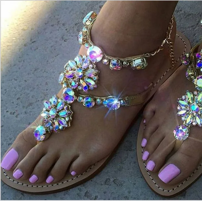 CSS555 shinning rhinestones crystals flats sandals women fashion flip flops
