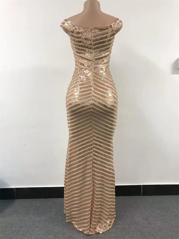 New arrival 2024 dresses women lady elegant  Off Shoulder Sequins Slit Evening Dress