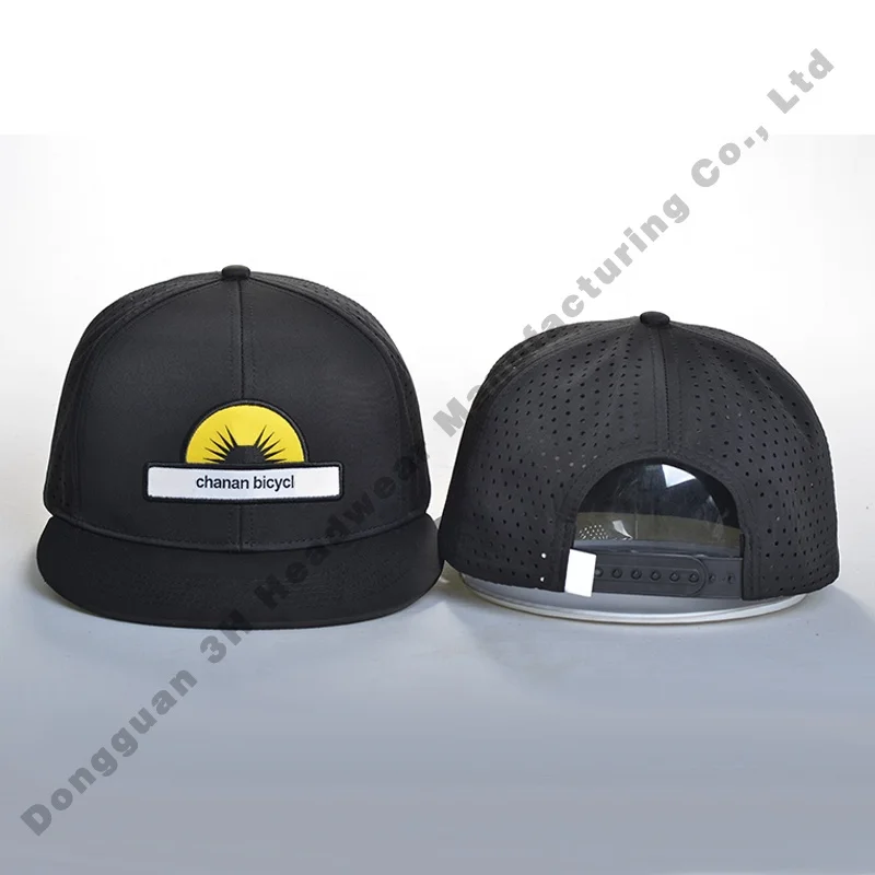 Wholesale Flat Brim 6 Panel Laser Hole Snapback Hats for Men Custom 3D Embroidery Logo Snapback Caps