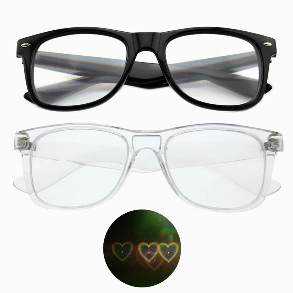 Hard PC Frame Heart Lens Rainbow Fireworks Diffraction Glasses-See Hearts-for Raves,Music Festivals,Holiday Lights&Wedding