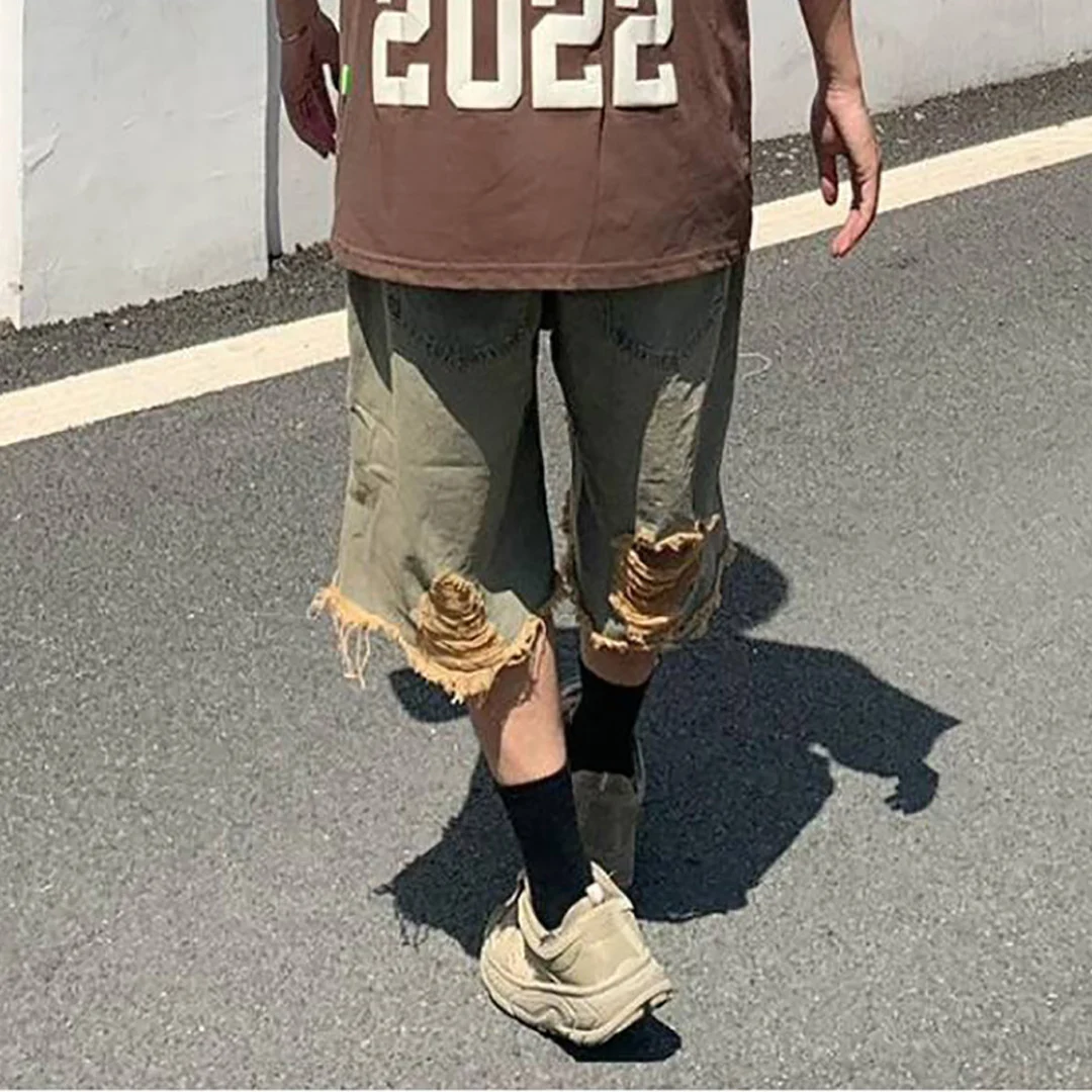 High Quality Wholesale Ripped Destroyed Distressed acid wash shorts Hole Denim Shorts Blue Male Men Fashion Casual Jeans Short