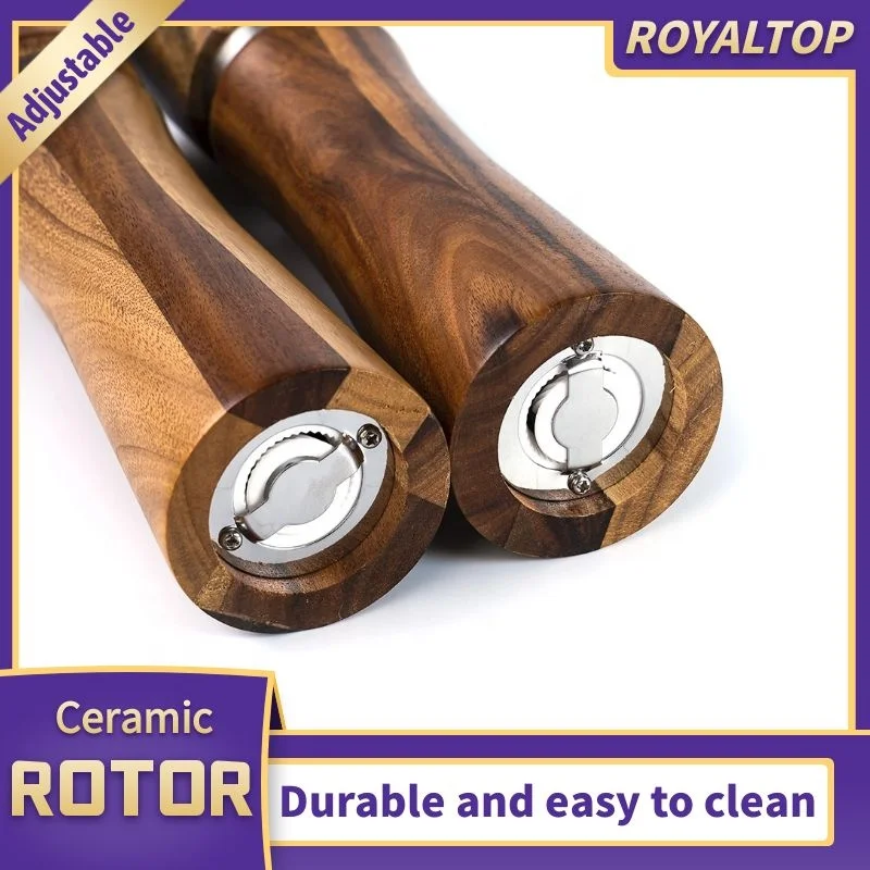 Bulk Kitchenware Manual Wooden Spice Mill Acacia Wood Salt Shaker Adjustable Ceramic Salt And Pepper Grinder