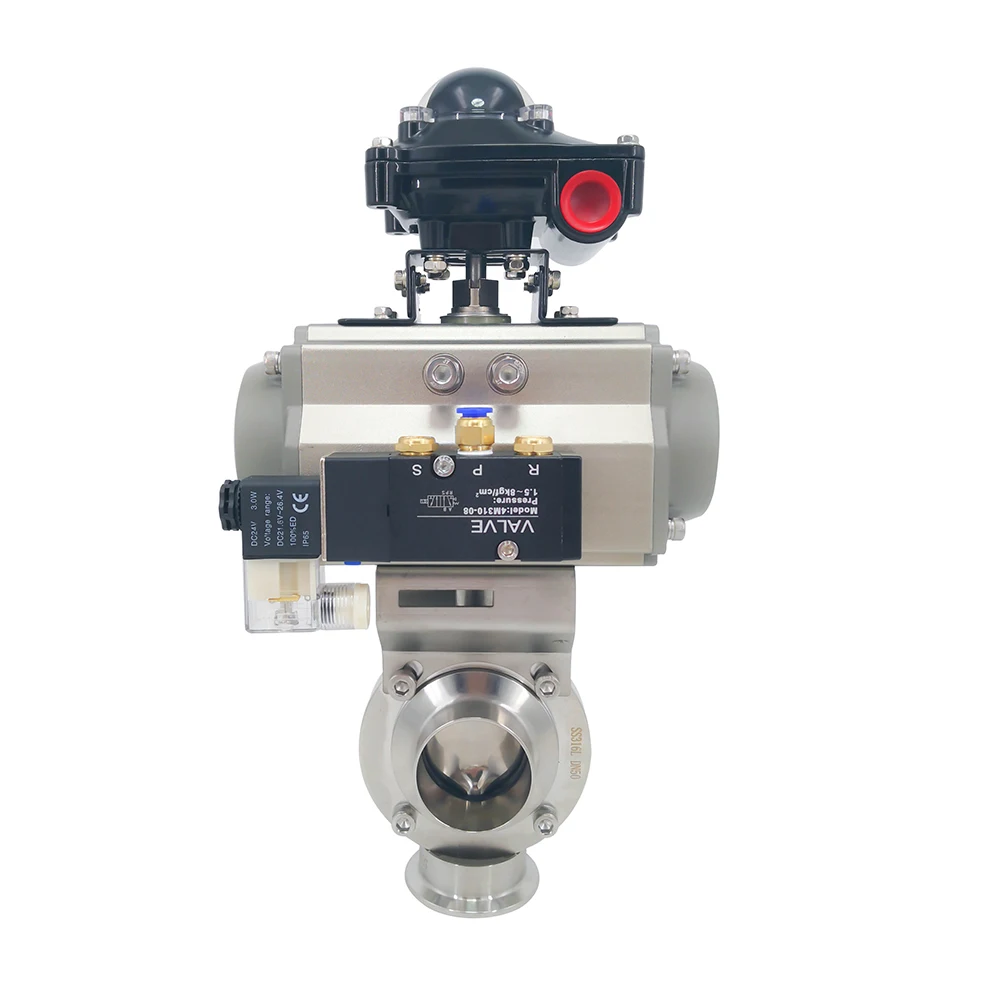 Air Actuated Pneumatic Actuator Welded Sanitary Butterfly Valve with solenoid valve limited switch for beverage brewing