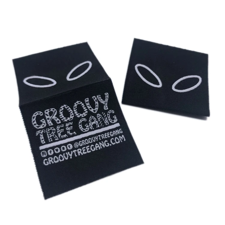 Woven Logo Label Custom Center Folded Woven Label Clothing Label With Company Name And Website