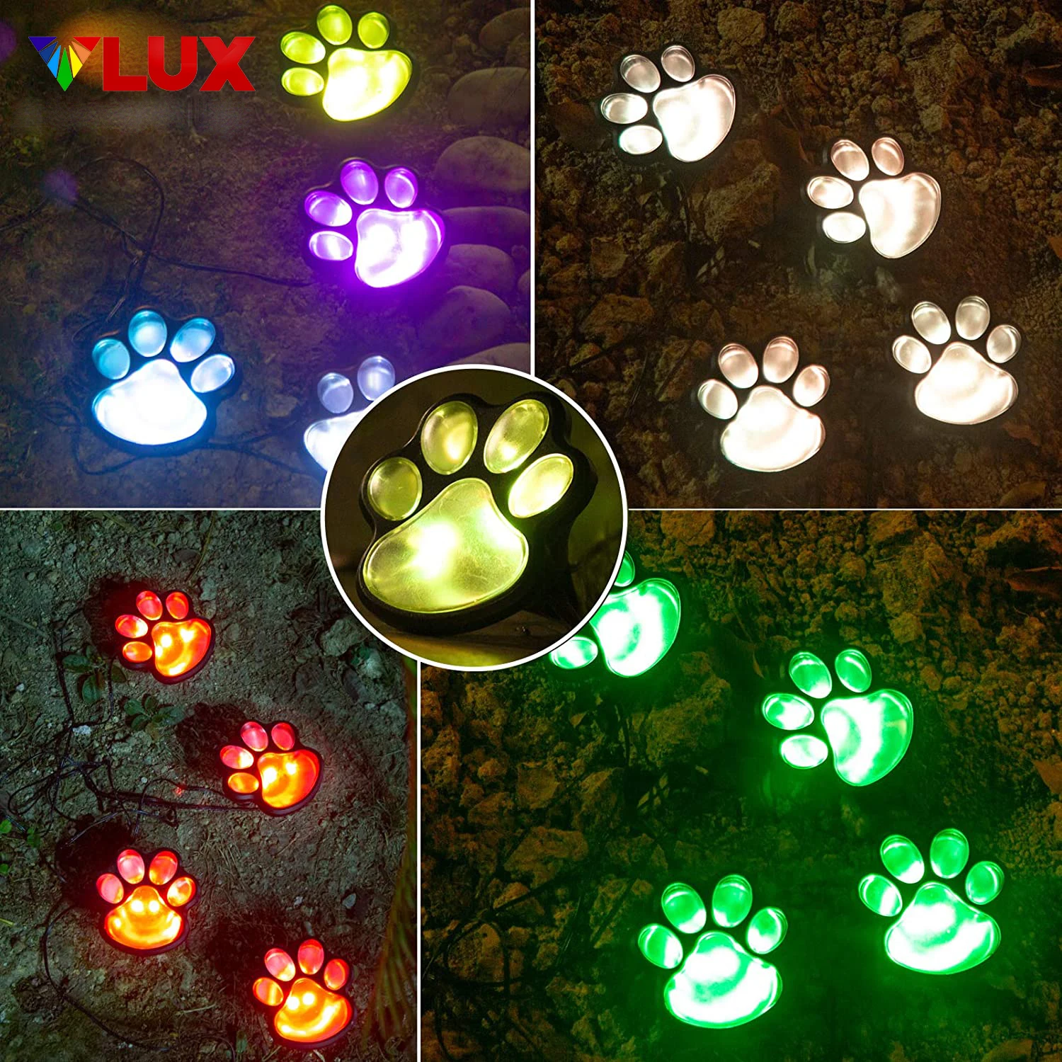 Solar Powered Dog Animal Paw Print 4 Led Garden Pathway Deck Lights Solar Energy Decorative Lights Outdoor
