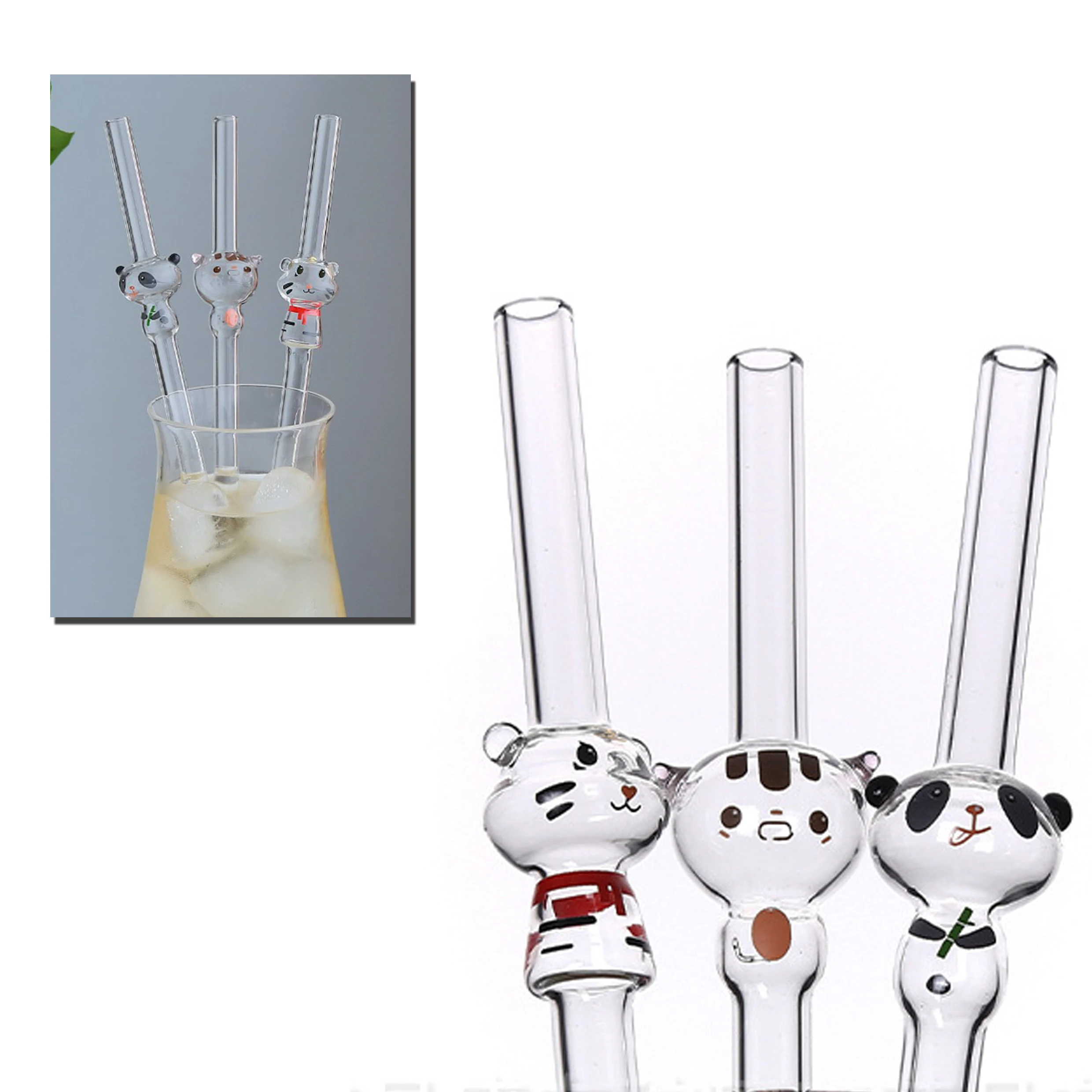 16oz Beer Can Glass Glass Straws Drinking Glasses Heat Resistant Borosilicate Wavy Glass Straw with Flowers butterflies animals