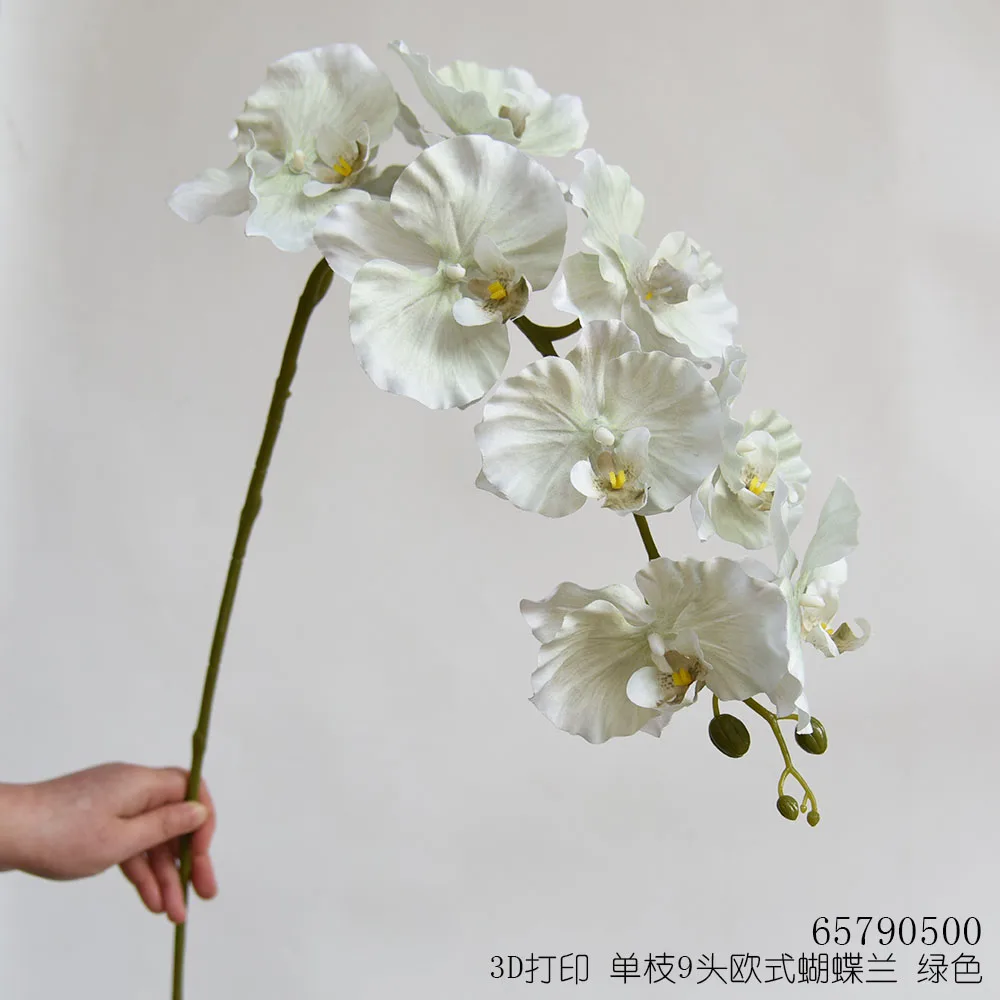 Blue Artificial Flowers Phalaenopsis Amabilis European Moth Orchid Flower with 9 Flower Heads for Wedding Party Home Hotel Decor