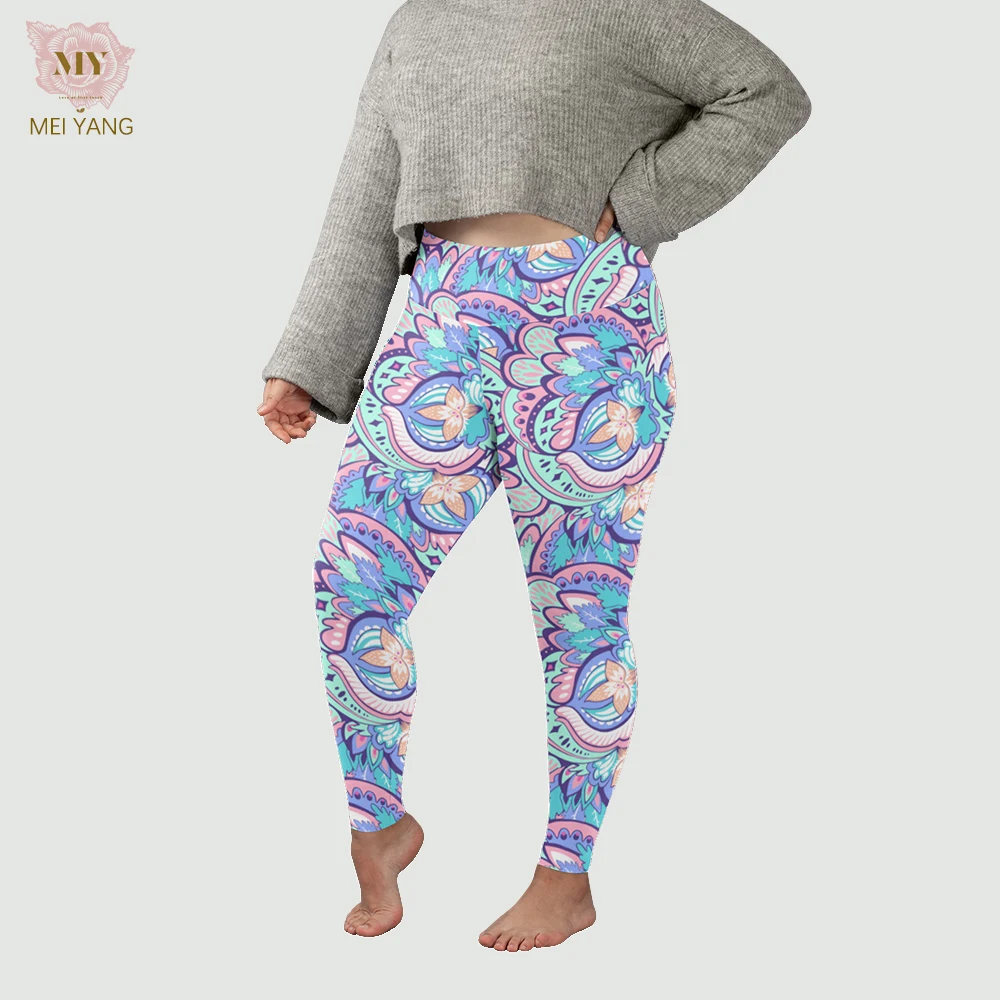 92% polyester 8% spandex yoga waist milk silk buttery soft brushed digital print custom plus size floral leggings for women