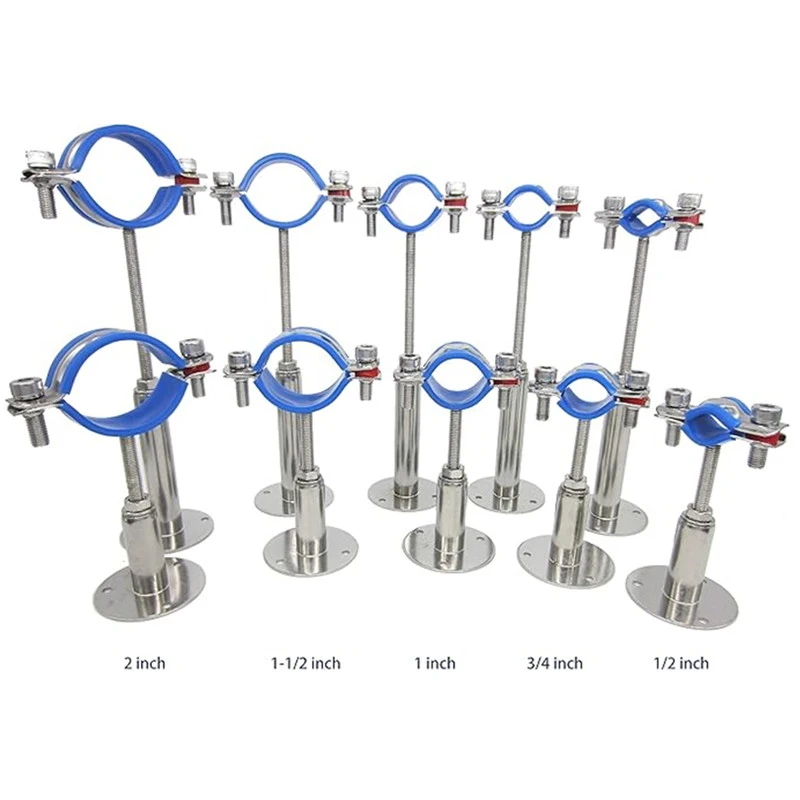 Adjustable Stainless Steel Pipe Bracket Clamp 1-1/2 Inch Dia Wall Mount Ceiling Mount Pipe Supports Rubber Strap Pipe Fittings