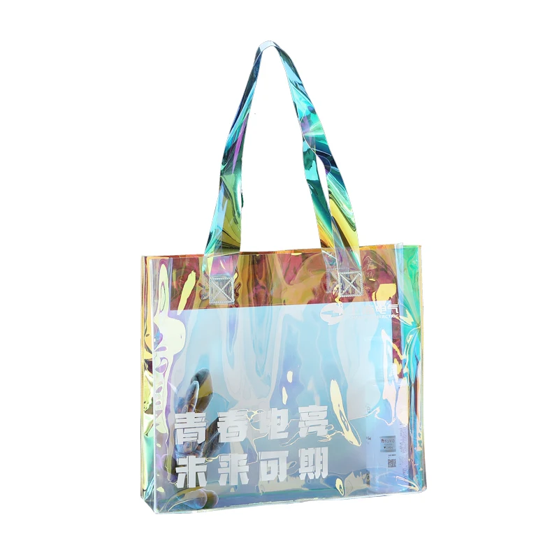 Laser Custom Pattern Transparent shopping bags One Shoulder Handheld Bag Jelly Handheld Gift PVC Plastic Bag