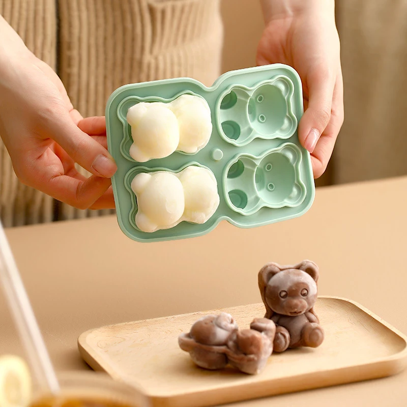 Customized Cute Bear Ice Block Mold Creative Silicone Ice Grid Coffee Milk Tea Refrigerator Homemade Ice Block Box Grinding Tool