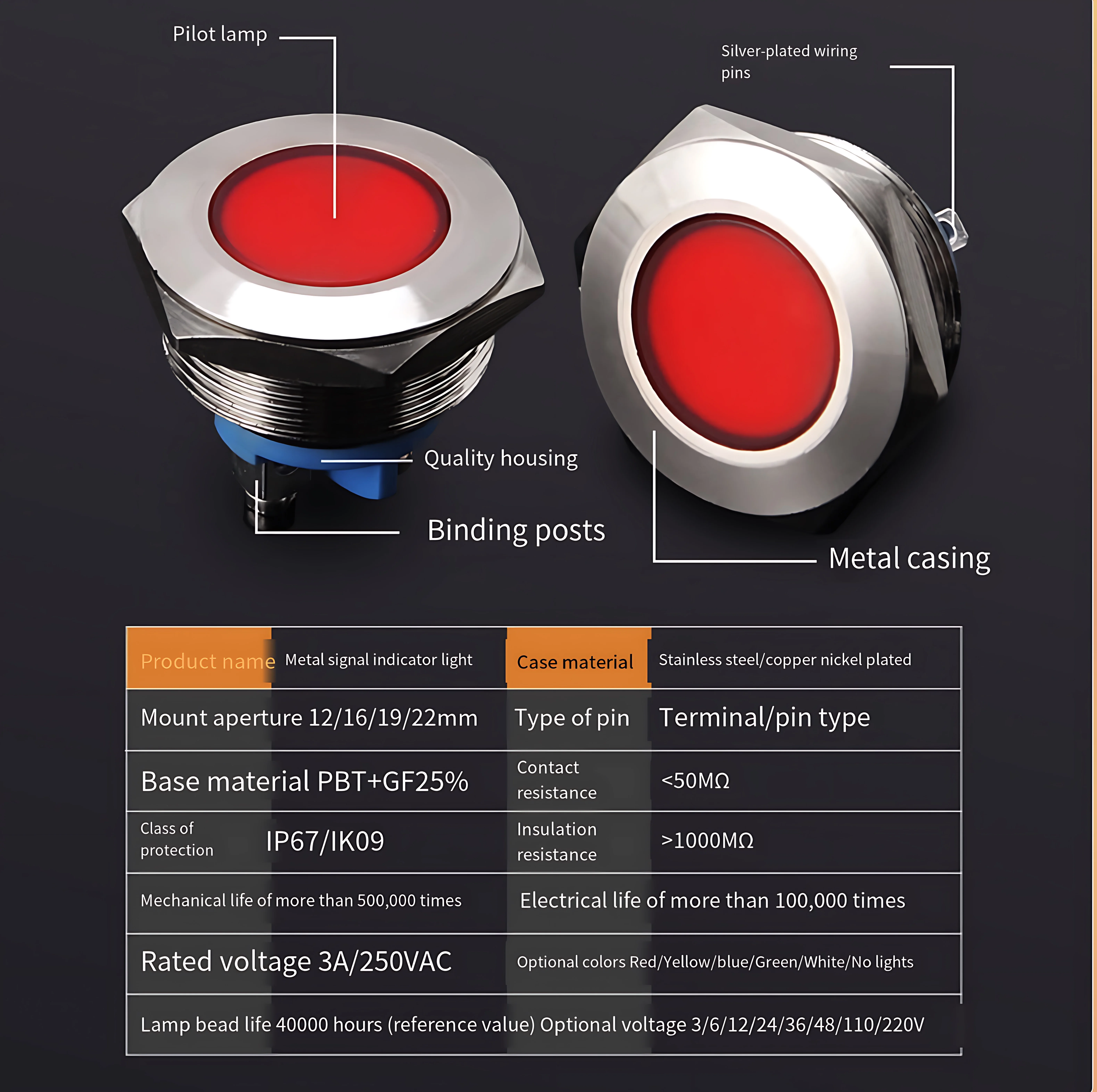 12/16/19/22MM Metal Waterproof Signal Indicator Light Emergency Equipment Indicator Light 3-6V 12-24V