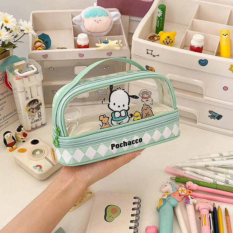 Japanese Kuromi Melody Large Capacity Double Layer Pen Bag Three-dimensional Pu Leather Storage Pen Bag