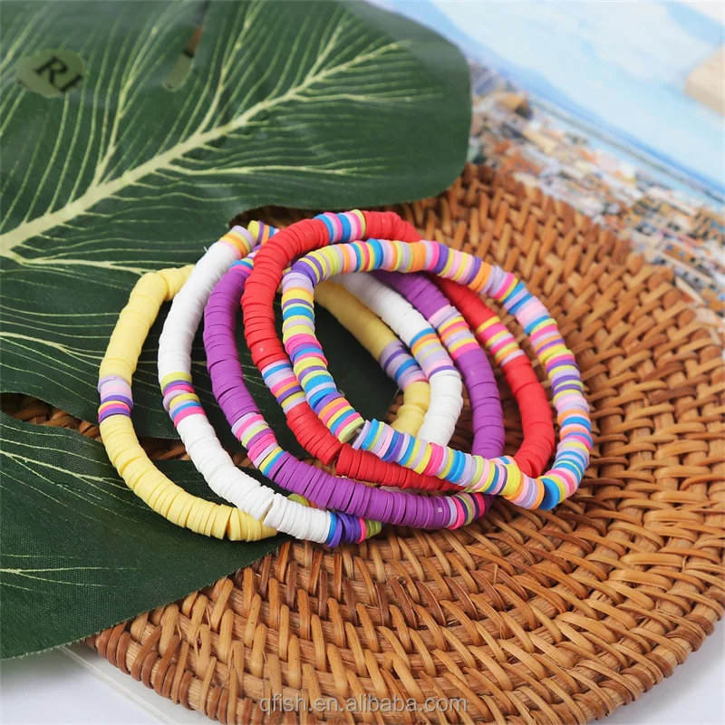 Multicolored Bohemian Beaded Clay Beach Jewelry Handmade Oversized Exaggerated C Shape Hoop Earrings