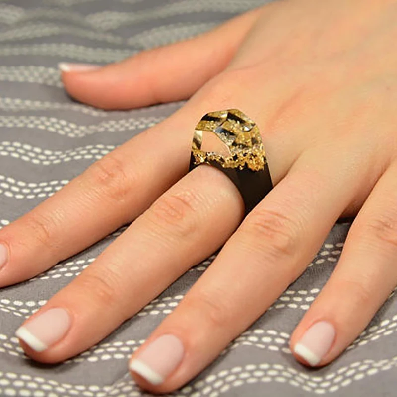  High quality beautiful natural resin wooden ring fashion jewelry