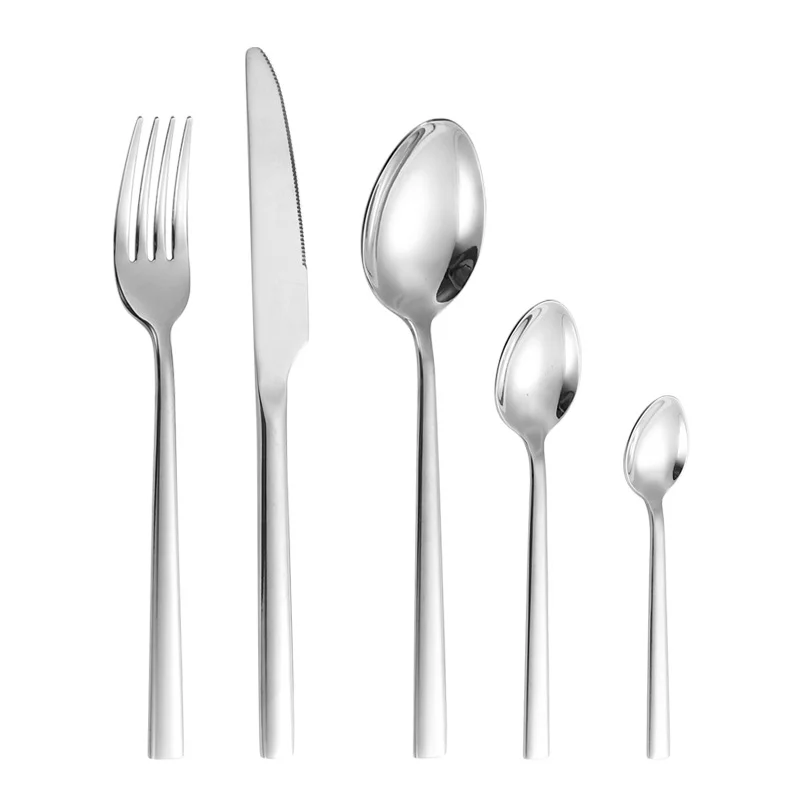 Classic Square Heavy Duty Handle Stainless Steel 18/10 High Quality 5pcs Silverware Spoon Fork Set