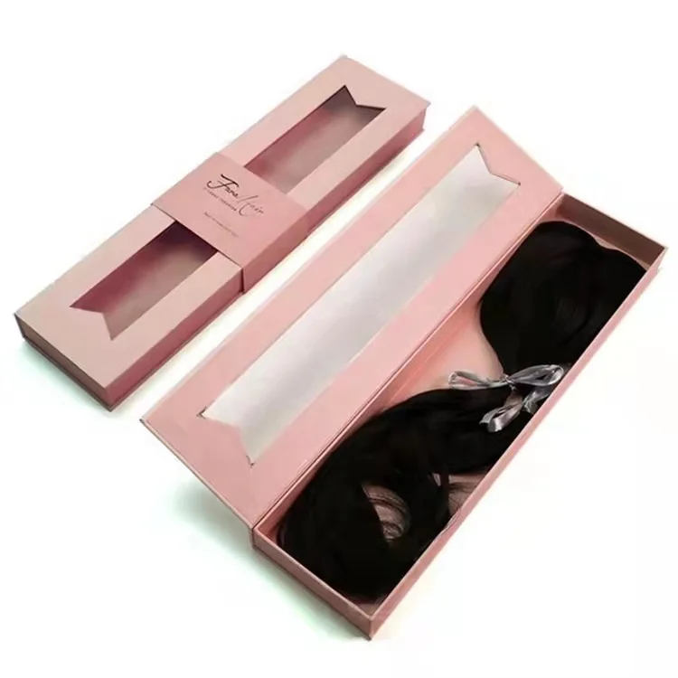 Custom Magnetic Closure Foldable Cardboard Gift Box for Hair Extension with Window wigs shipping paper boxes