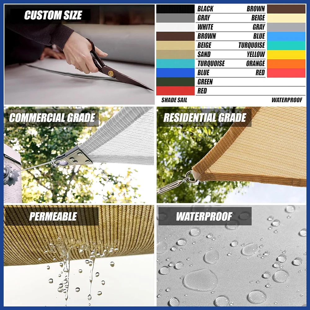 Beige Sun Shade Sail  Water and Air Permeable & UV Resistant for Carport Patio Outdoor