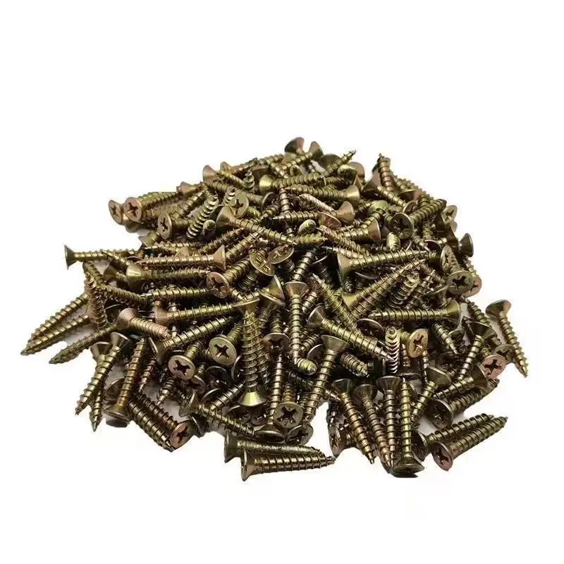 fasteners hot selling flat double head screws wooden countersunk yellow zinc plated chipboard screw