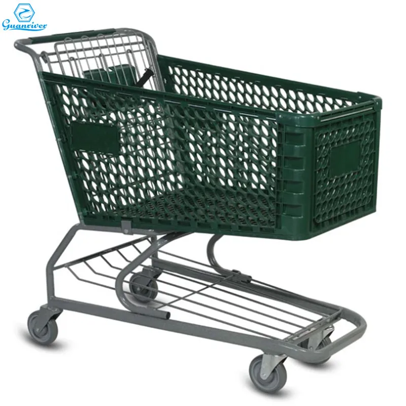 Semi-Plastic Supermarket Shopping Mall Trolley Cart with Seat Metal Hand Truck