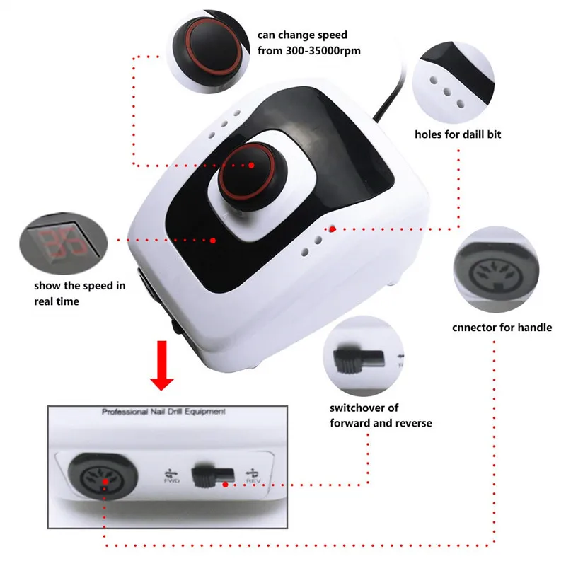 
High Speed Nail Kits, / Nail Drill Hand Piece Salon Nail Drill 35000 Rpm Professional Electric File Machine 