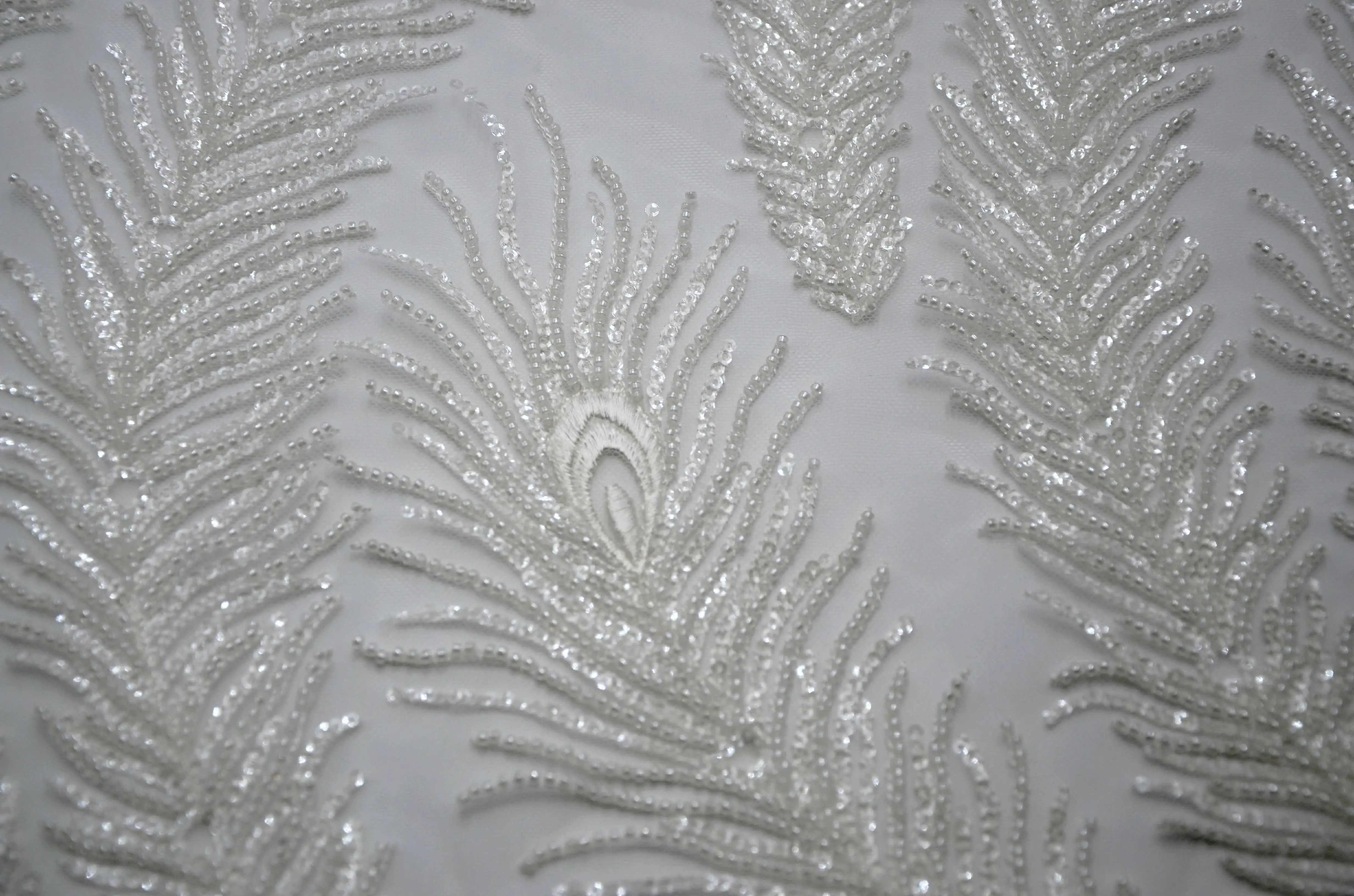 High-quality Fashion beautifully embroidered peacock stripes shape wedding dress high luxury lace fabric