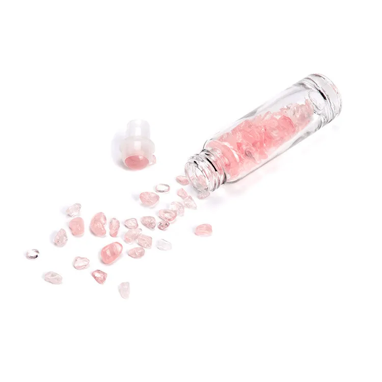 Natural Healing Gemstones Essential Oil Bottles,10ml Thick Clear Glass Roll On Bottles With Crystal Stones Roller Ball