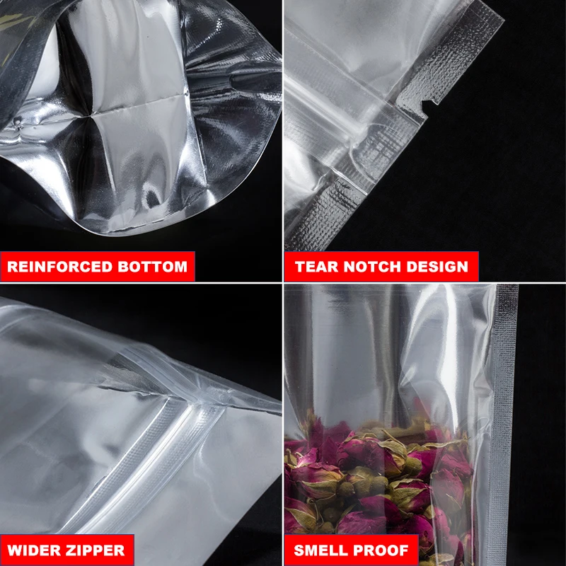 
Custom Wholesale Ziplock Aluminum Foil Cookie Food Front Clear Stand Up Mylar Bags 