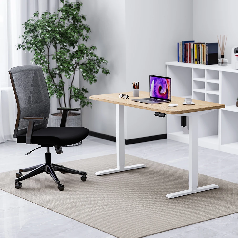 Office Cheap Electric Single Motor Desk Sit And Standing Up Computer Lift Tables White Frame Adjustable Height
