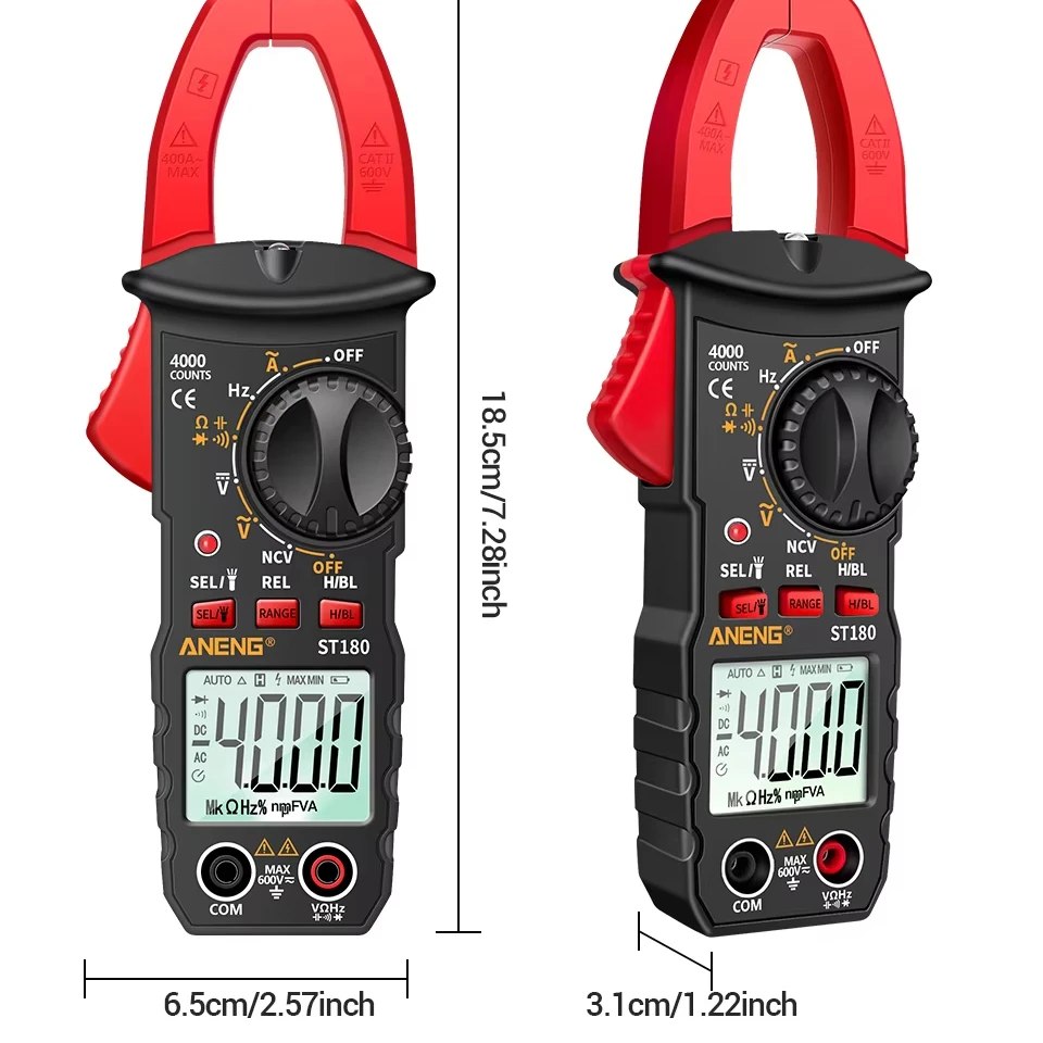 ST180 4000 Counts Digital Clamp Meter AC Current Multimeter Ammeter Voltage Tester Car Amp Hz Capacitance NCV Ohm Tool