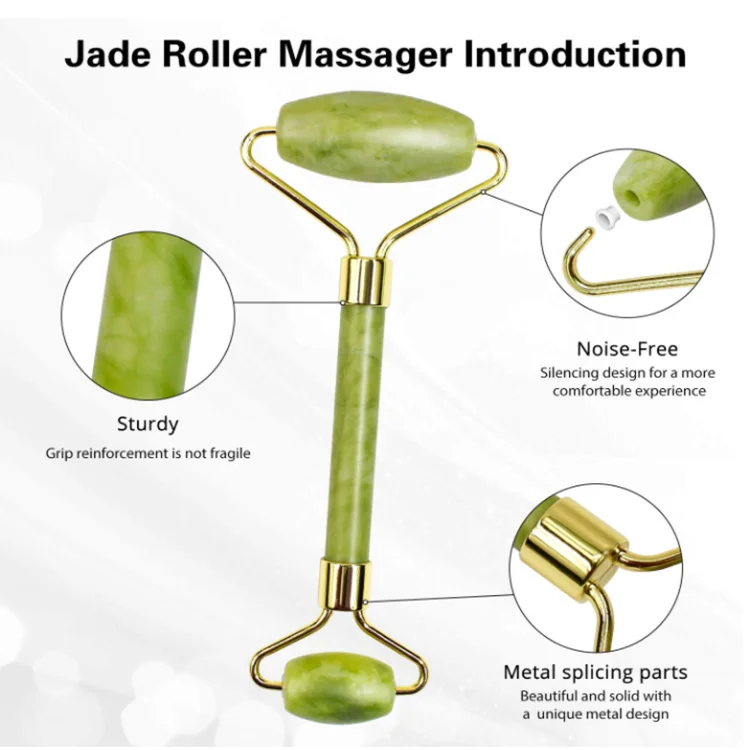Jet Face Lifting Massage Gua Sha Set Jade Face Roller 100% Real Natural Facial jade facial roller