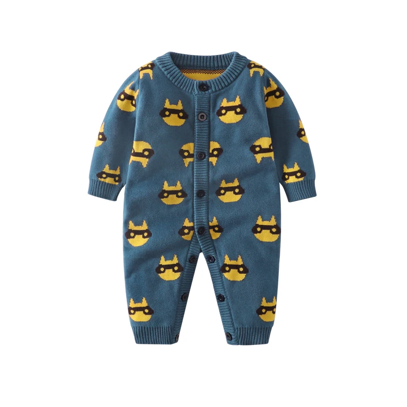 Cartoon Pattern Custom OEM ODM Autumn/Winter Newborn Baby Knit Sweater Infant Knitted Kimono Sweater Romper Kids Boy Bodysuit