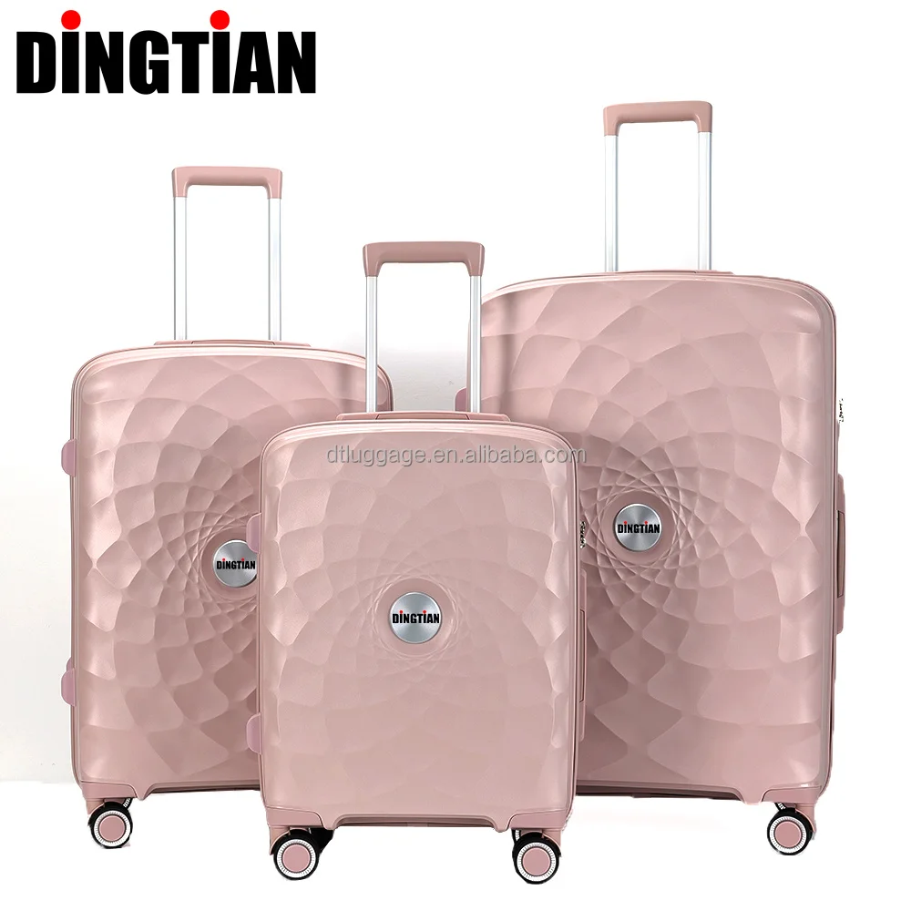 Dongguan Dingtian Factory 2023 Travel Luggage Set 3pcs Polypropylene Lightweight Suitcases Zipper Durable Plastic Hand Suitcases