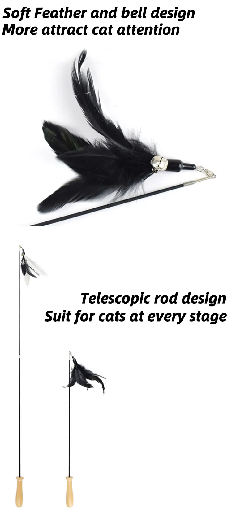 Adorable Cat Interactive Toys Feather Linen Wooden Wand Cat Catcher Teaser Stick