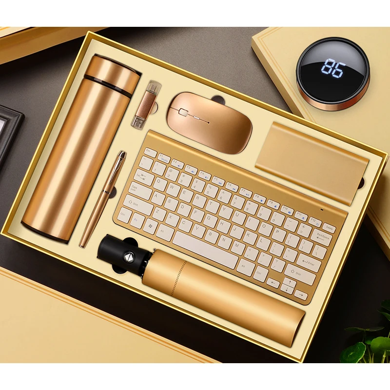 New product ideas promotional gifts keyboard with wireless mouse Power Bnak Notebook pen umbrella business gift set