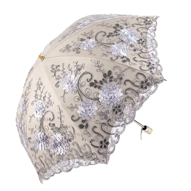 Folding Umbrella Rain Women Elegant Lace Umbrella