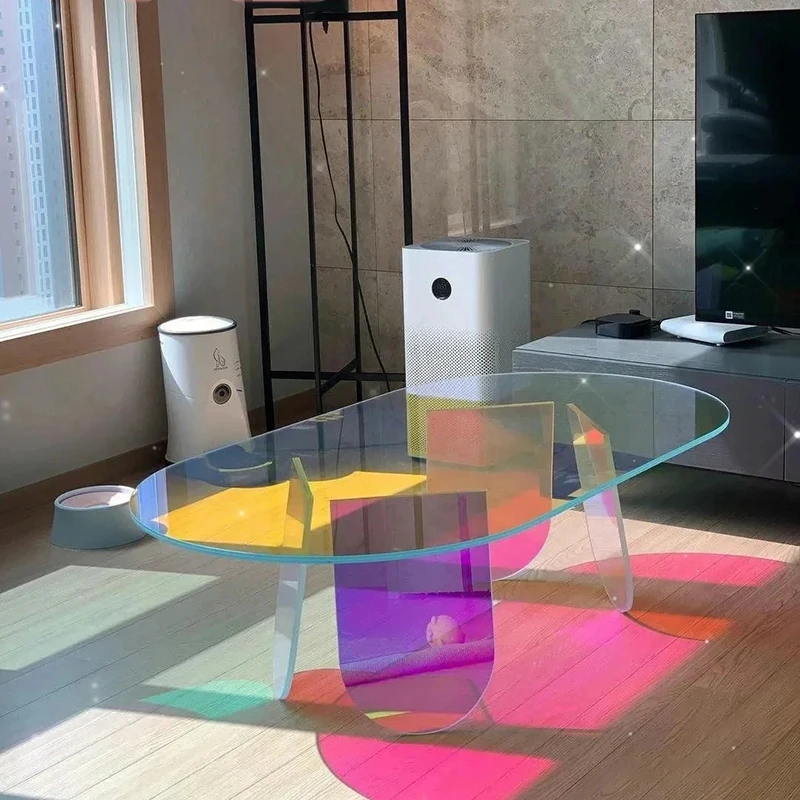 Hot Sale Wholesale Rainbow Color Modern Living Room Sofa Side Table Rainbow Acrylic Coffee Table