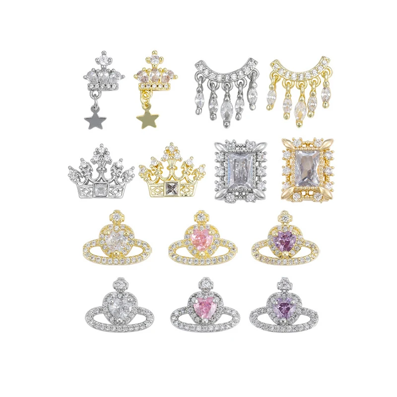 Luxury Nail Art Charms Cubic Zircon Nail Drill Diamond Celestial Body Star Crown Colorful Crystal Nail Sticker Finger Jewelry