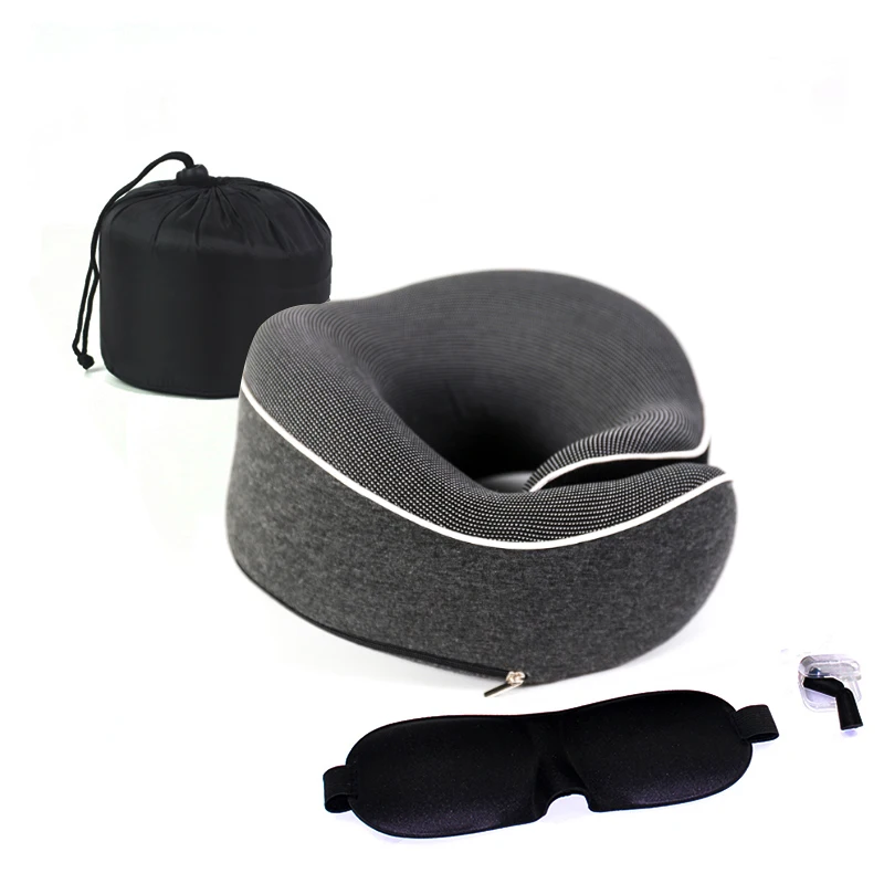 OEM Popular  Airplane Memory Foam Neck Pillows Travel Pillow Solid Neck Cervical Healthcare U Shape Pillow Black