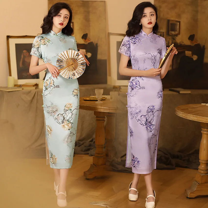 2025 hot sale silk jacquard elegant improvement silk dress qipao women ladies chinese traditional clothing elegant cheongsam