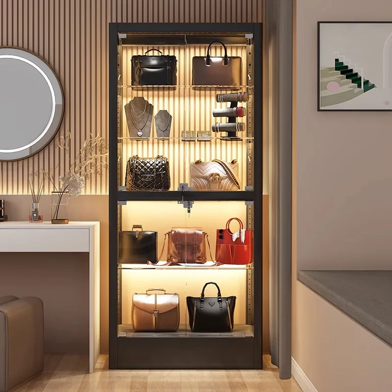 Glass display cabinet living room white transparent display case luxury storage cabinet