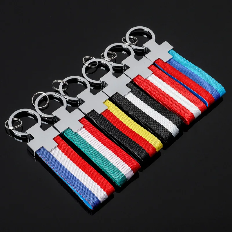 Custom Germany Italy France Nation Key Chain  Stainless Steel Key Ring Three Colors Nylon Key Chain