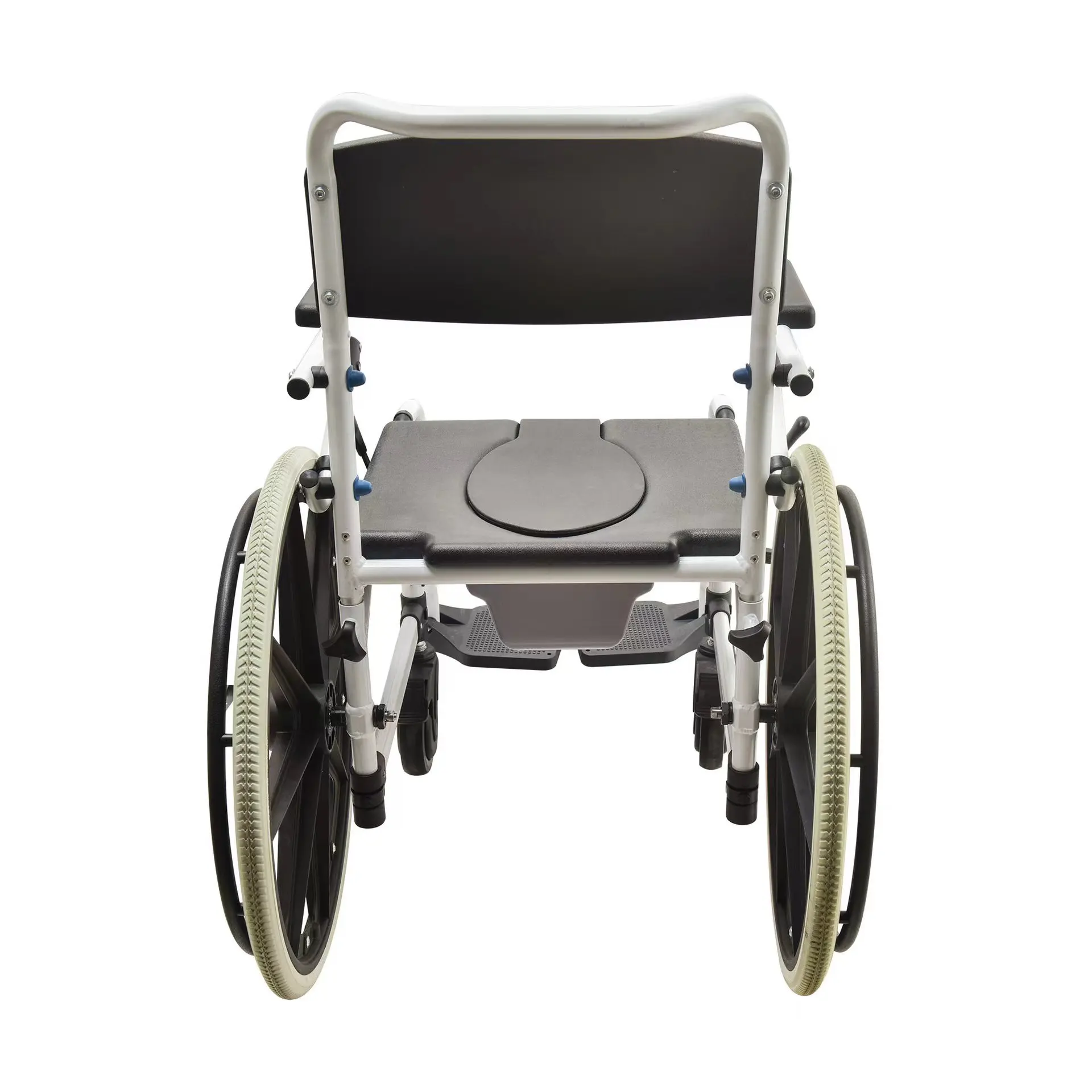 Elderly person with wheeled toilet chair shower chair bathroom chair toilet wheelchair