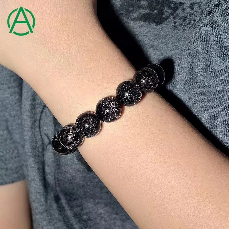 ArthurGem Rare Top Quality Black Fireworks Super Seven Crystal Bracelet Natural Healing Super Seven Gemstone Bracelet Women Men